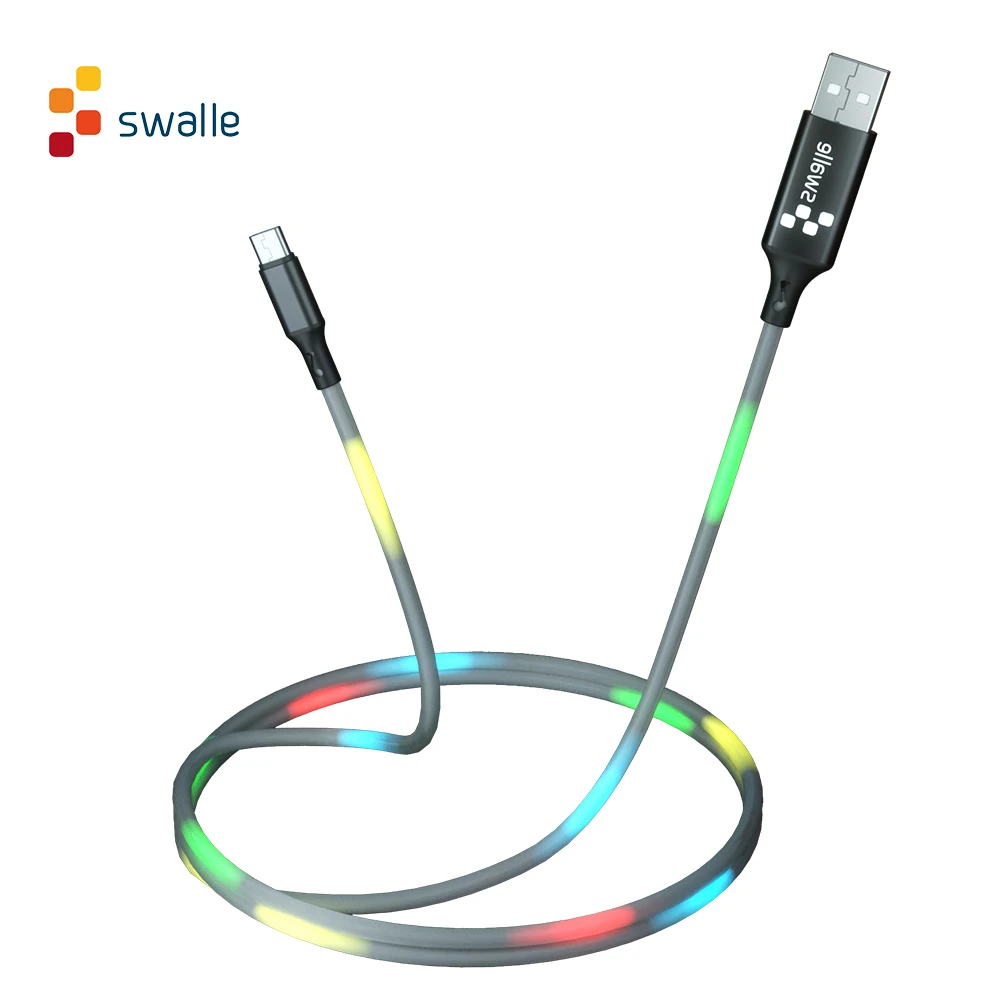 Swalle Голосовое управление СВЕТОДИОДНЫЙ свет вспышка танец Быстрая зарядка USB кабель для type C Micro USB кабель samsung S9 S8 светодиодный зарядное устройство