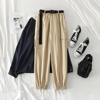 

High waist women pants Female capris trousers loose joggers camo pants streetwear punk black cargo pants