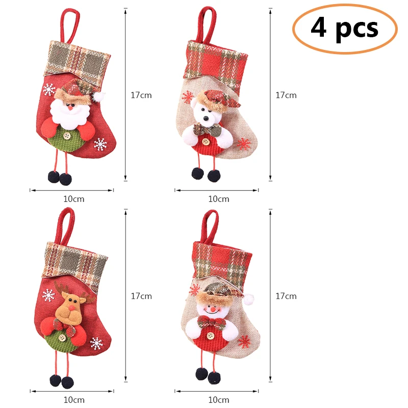 4pcs 17x10cm Рождественские чулки, носки, кошка, собака, лось, Navidad, год, мешок для конфет Рождество, украшения, рождественские елки, вечерние подарочные сумки для детей - Цвет: 4pcs 17x10cm