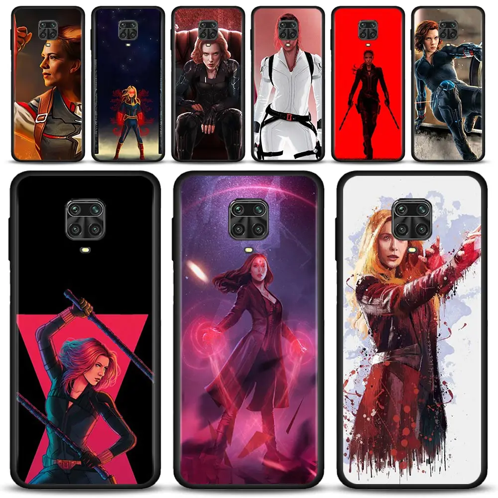 Чехол для телефона Xiaomi Redmi Note 9S 9 8 10 Pro Max Lite 8T 7 9T 9C 8A 7A Fundas Caso Marvel черная вдова