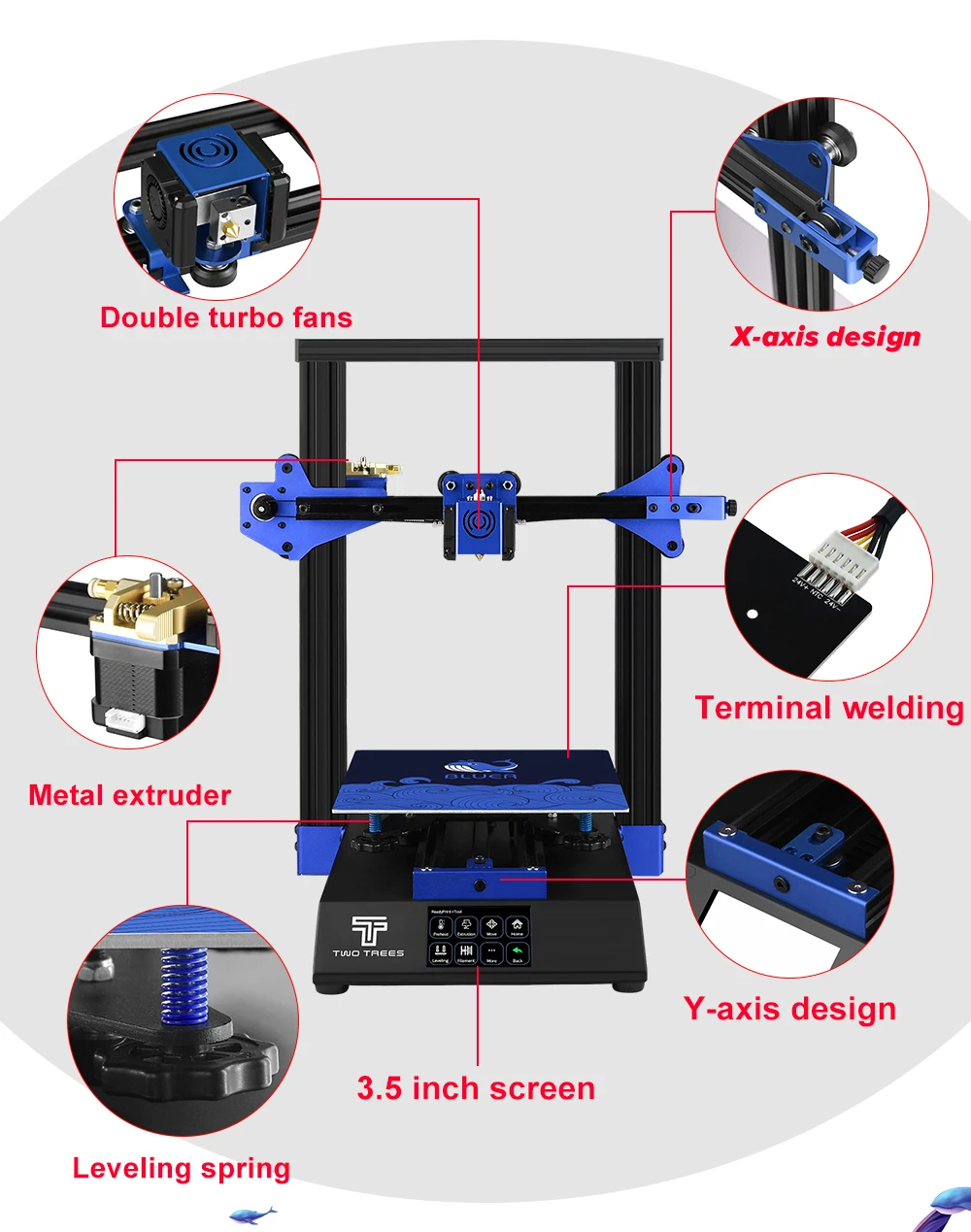 Два дерева набор 3d принтер Bluer 235x235 мм размер 3d Diy Kit 3,5 дюймовый цветной сенсорный экран