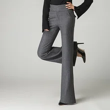 Женские шерстяные расклешенные брюки широкие осенне-зимние шаровары большого размера с высокой талией теплые полосатые брюки S 6XL 9XL AQ210