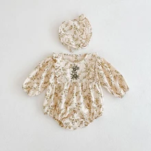 Girls Floral Bodysuits for Autumn Long Sleeve Cotton Rompers Kids Children Clothes