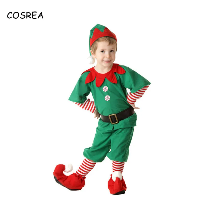Women Men Boy Girl Christmas Santa Claus Costume Kids Adults Family Green Elf Cosplay Costumes Carnival Party Supplies