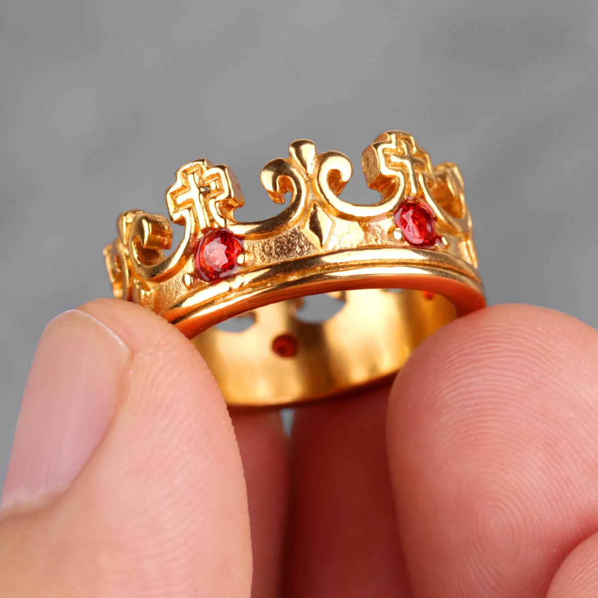 316L, нержавеющая сталь, Королевская корона, Черное золото, серебро, стразы, мужские кольца, титан, для творчества, для мужчин, для мальчиков, модное ювелирное изделие, подарок - Цвет основного камня: R084-Gold