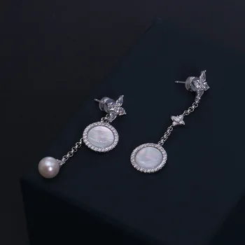 

Fine Jewley Factory wholesale s925 shell fresh water pearl earrings zircon ear wires stud tack eardrop earring acessories
