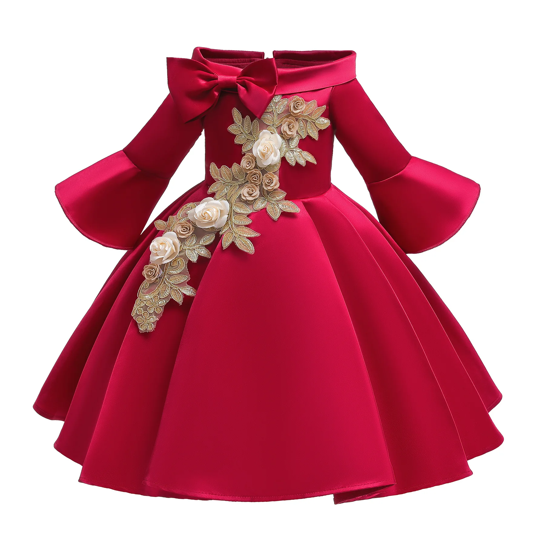 Зимнее платье для девочки;новогодний костюм для девочки;нарядное платье для девочки праздничное платье принцессы с длинными рукавами и вышивкой для девочек ;карнавальные костюмы для девочек;детские платья;2,10 лет - Цвет: Red