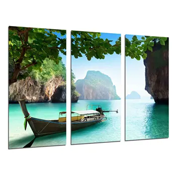 

Landscape Barca on the Beach Tropical Paradise, photo print on wood, modern picture decorative 26370