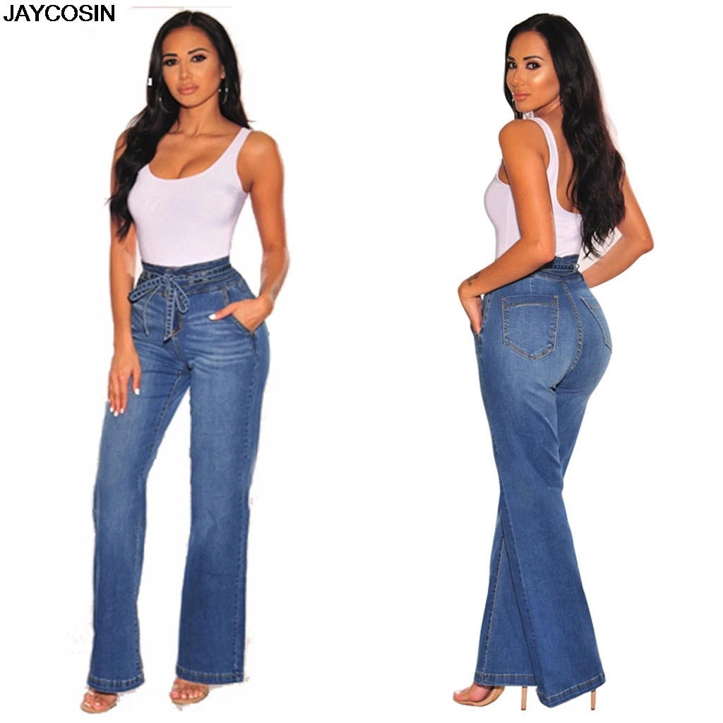 

JAYCOSIN Patchwork Flare Jeans Women Elasticity Bell-Bottoms Released Hem Jeans Stretching women Jeans Large Size 9812