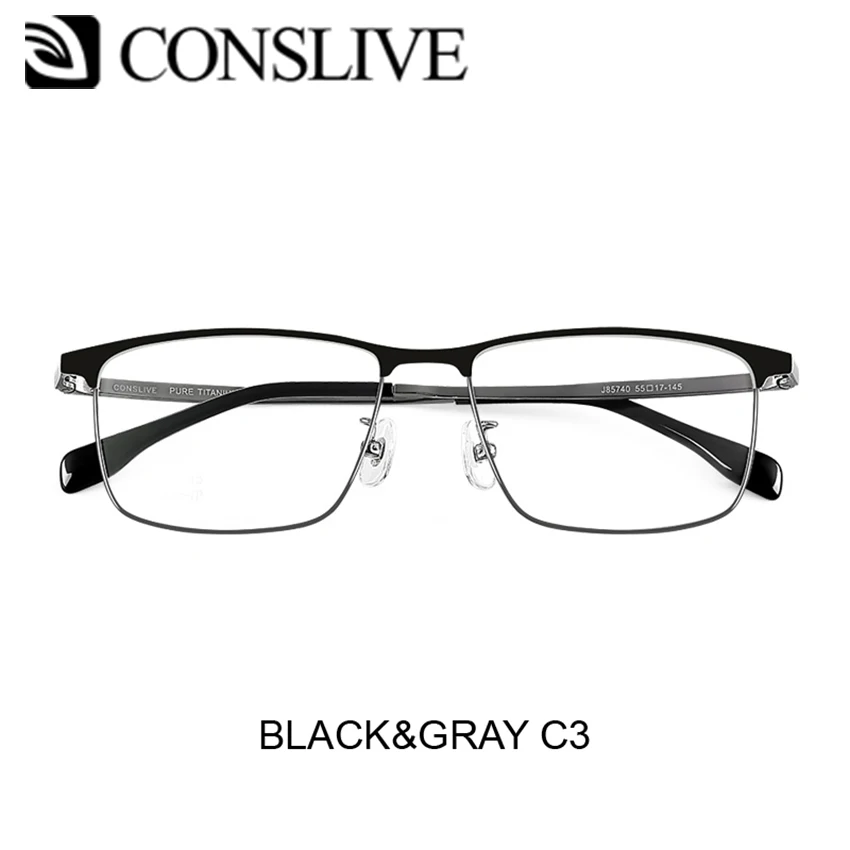 C3 Gray Мужские очки из чистого титана, оправа, оптический Ретро, титановые очки, мужские офтальмологические оправы для очков, цвета: золотистый, серебристый, черный, J85740 - Цвет оправы: C3 Gray