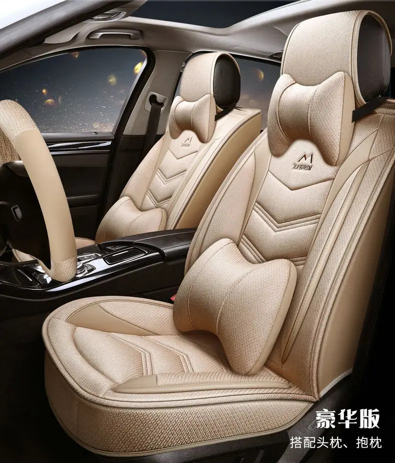 Высокое Качество Лен+ кожаный чехол автокресла для Renault Clio/для Nissan March Micra K13 MK4 Характеристическая вязкость полимера(Передний+ задний) 5-подушка для сидения