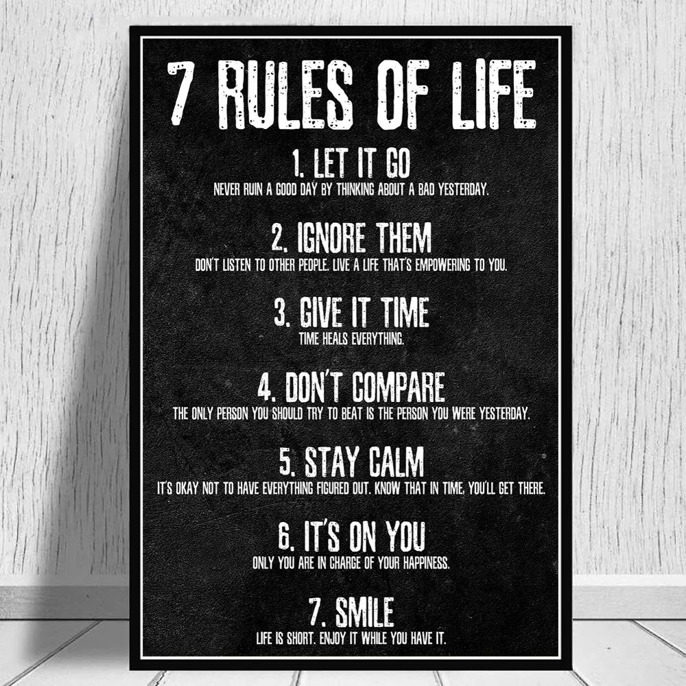 7 мотивационный постер и принты Cardinal Rules Of Life холст настенная живопись без рамки