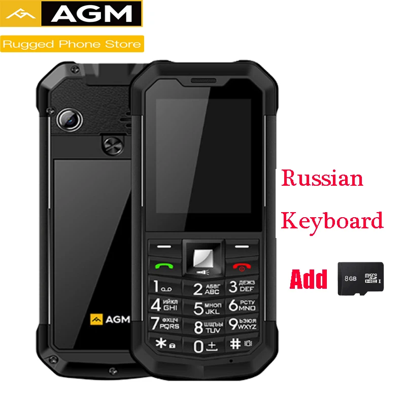 AGM M3 русский прочный двойной SIM открытый 2,4 ''Телефон IP68 водонепроницаемый ударопрочный пылезащитный фонарь 1970 мАч фонарик - Цвет: Russian  8G SD Card