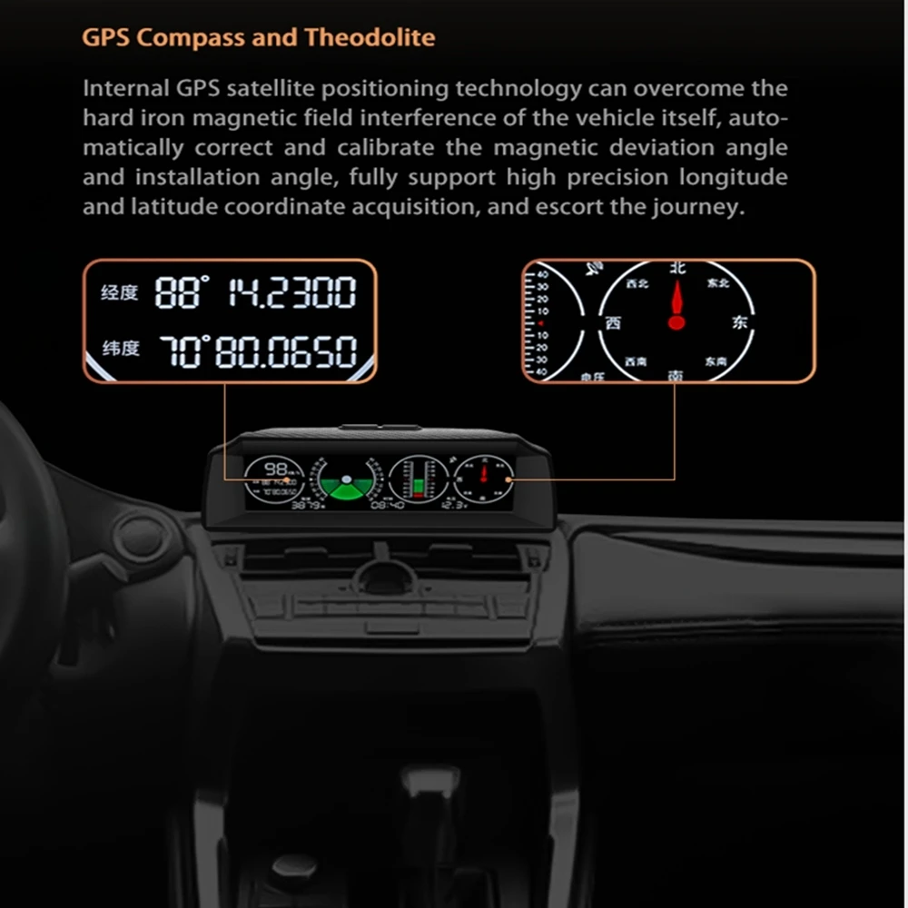 Автомобильный HUD Go-2 Gps дисплей на голову Скорость уклон метр компас инклинометра автомобильный Hud угол наклона транспортир часы Latitud