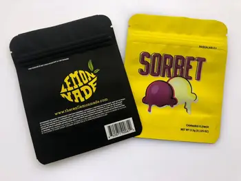 

Cookies Sorbet Yellow Bags Childproof Bags 3.5g Mylar Bags Hologram Stickers And Flavors Label tEKGS
