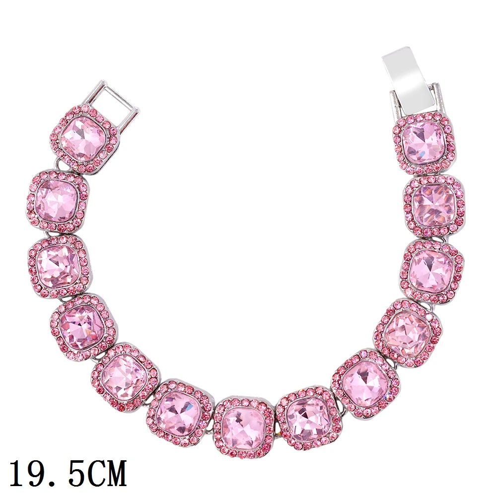 New Fashion Luxury 12mm Iced Out Cuban Link Chain Bracelet for Women Men Gold Silver Color Bling Rhinestone Bracelet Jewelry 