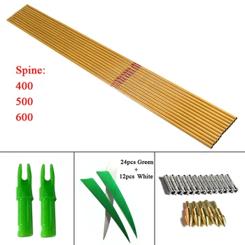 

12Pcs Archery Bamboo Skin Pure Carbon Arrow Shafts Spine 500 32inch 12pcs Insert 12pcs Point 36Pcs 5'' Turkey Vane Bow Hunting