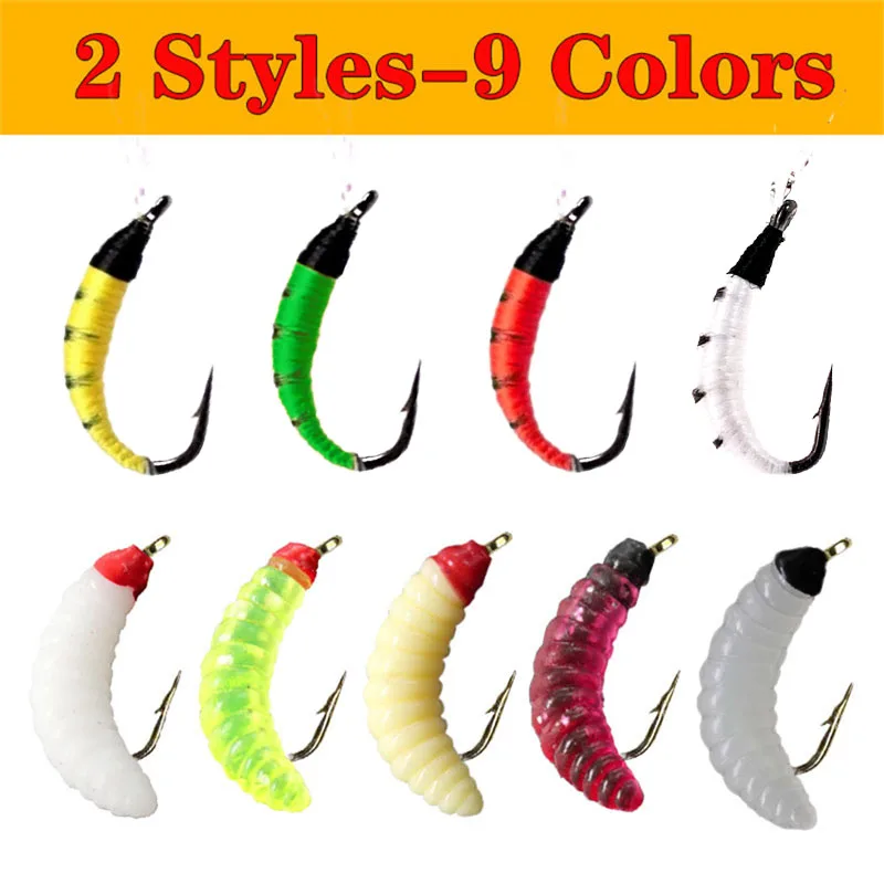 5-10Pieces Maggot Fly Fishing Wet Trout Flies Worm Soft Bait for Trout  Salmon Perch Fishing