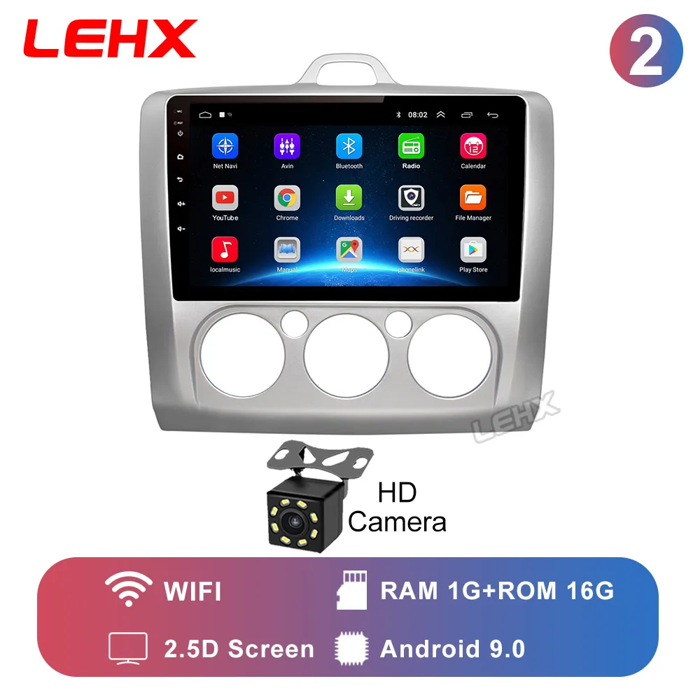 FOCUS-S-16-CAM LEHX 2 DIN 9 дюймов Android 9,0 gps навигация Сенсорный экран четырехъядерный автомобиль радио для Ford Focus Exi AT2004 2005 2006 2007 2008-2011 - Цвет: FOCUS-S-16-CAM