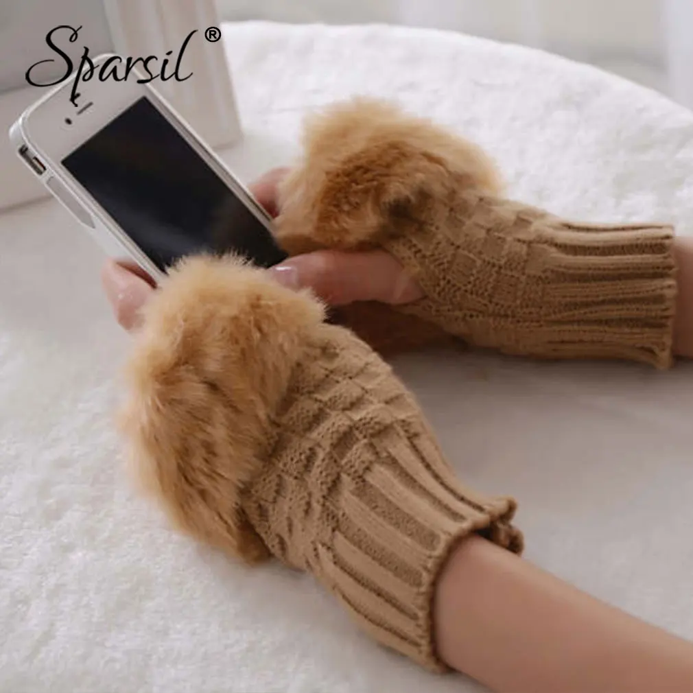 Sparsil, женские теплые перчатки, 15 см/20 см, Осень-зима, жаккардовые, вязаные, без пальцев, короткие, варежки, женские, милые, мягкие, плюшевые эластичные, перчатки