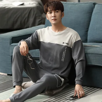 

Cotton Pajamas Men's Plus Size Home Clothes Long Sleeve Cotton Autumn Men's Suit Pigiama Uomo Size M-XXL Men Sleepwear Set