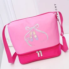 Розовый холст мешки для балетной одежды для девочек Блестки Балетные туфли сумка для балерины дети двухслойные через плечо танцевальный рюкзак