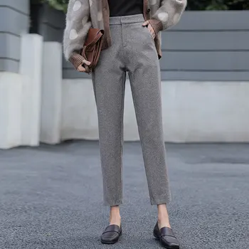 

Wool Female Work Suit Pant Loose Female Trousers Capris Pant 2020 New High-waisted Nine straight trousers Casual Women Pants 66B