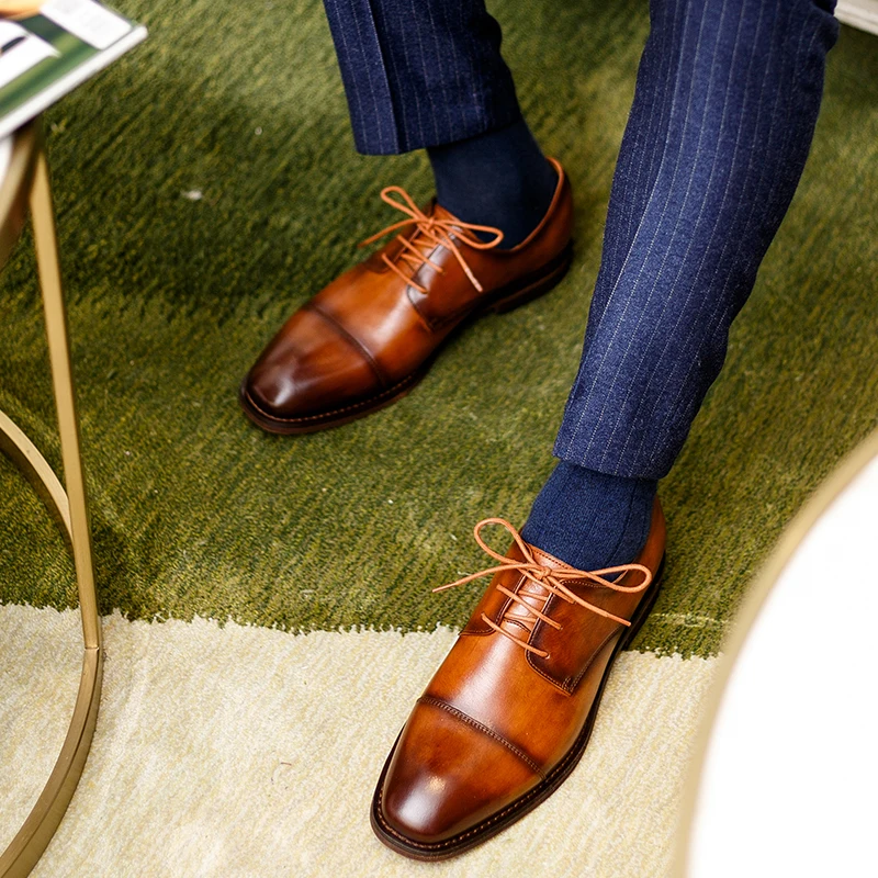 New Genuine leather handmade Men's Shoes Lace-up splicing Derby Shoes Men's business dress Shoes Bullock oxford male