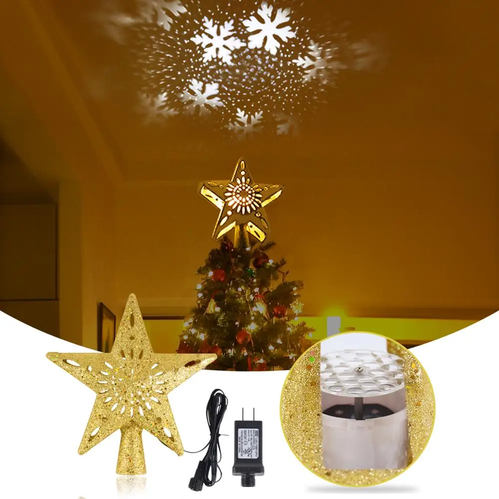 Huiran Christmas Tree Top Star Projection Snowflake Light Merry Christmas Decor for Home Christmas Ornaments New Year