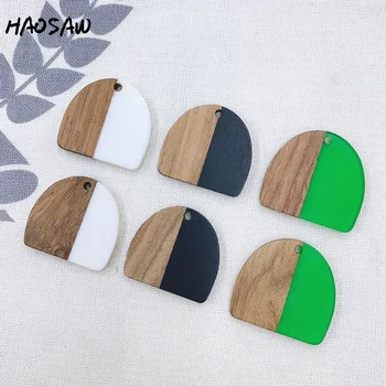 

HAOSAW 25*27MM 6Pcs/Lot Semicircle/Wood Material/Semi Resin/Multi Colors/DIY Jewelry Making/HandMade/Earring Findings