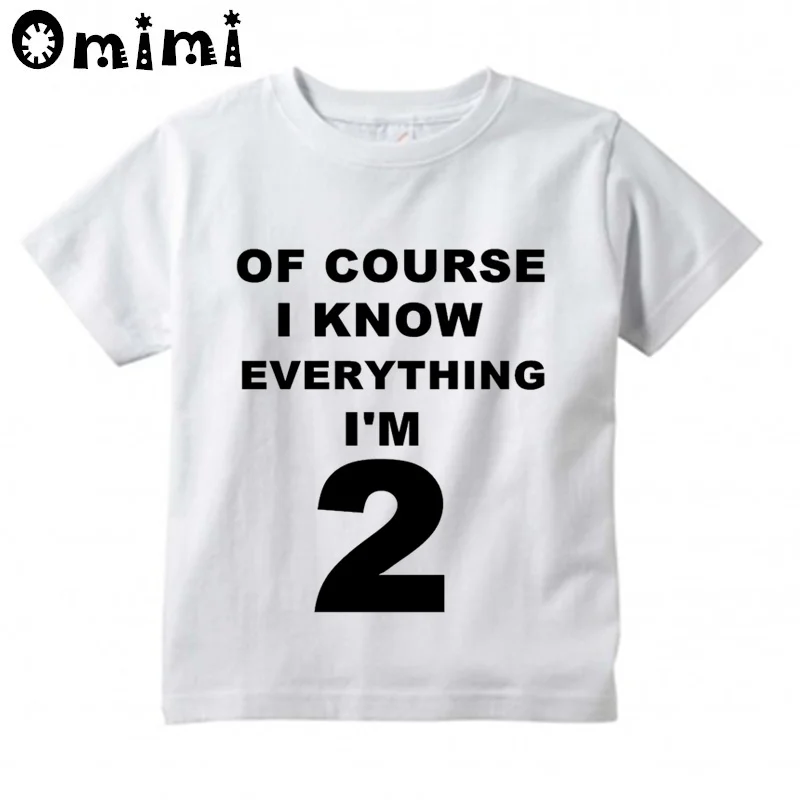 Детская футболка с надписью «I Know Everything I'm 5» для мальчиков и девочек 1-9 лет на день рождения, модные футболки для малышей, забавные детские топы, BAL639