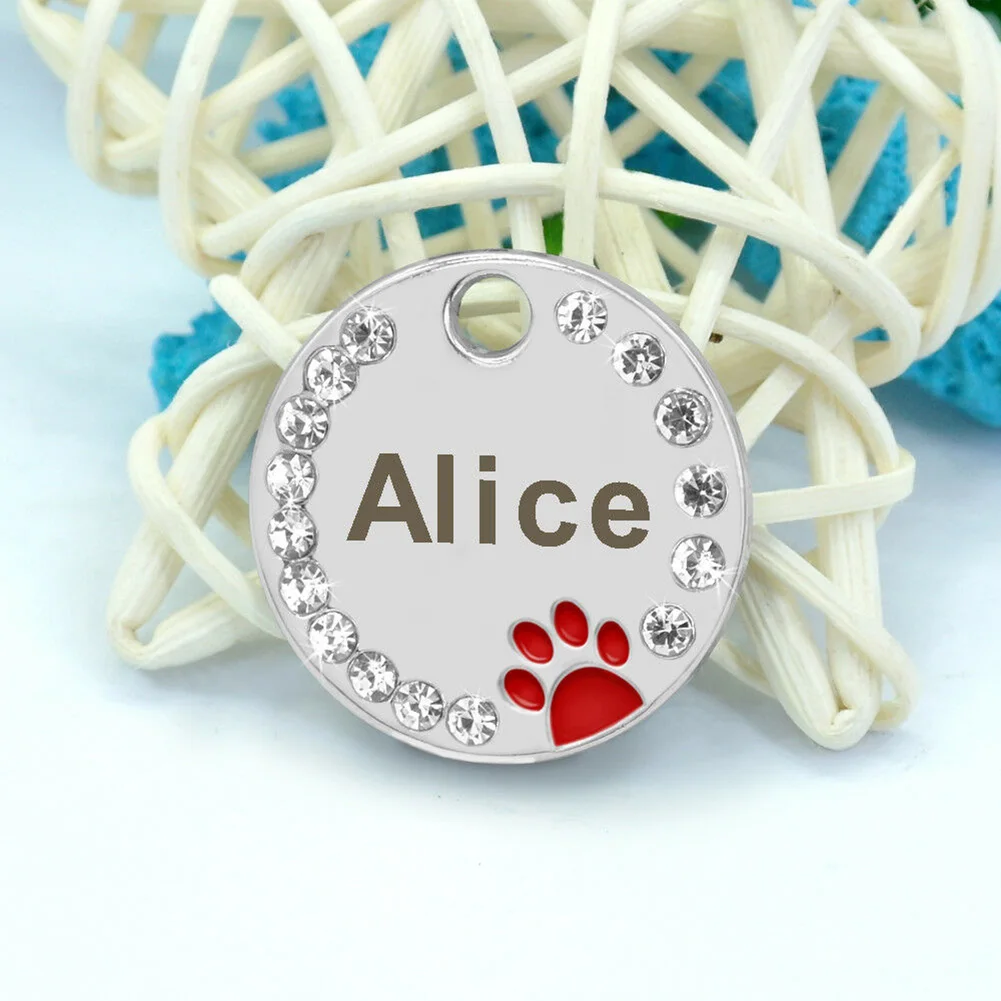 New Round Stainless Steel Pet Dog Collar Custom Engraved Dog Accessories Custom Id Bone Paw Name Anti-Lost Pet Products