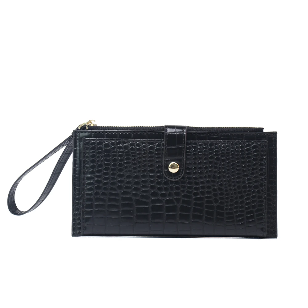 Fashion Multi-function Women Crocodile Card Wallet Money Cltuch Phone Purse Bag - Цвет: Черный