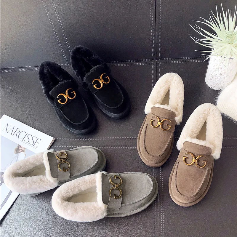 

2018 New Style Autumn & Winter Genuine Leather Flat Snow Boots WOMEN'S Shoes plus Velvet Warm Cotton Boots Short Boots Women's x