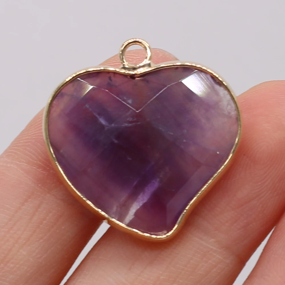 3PCS Wholesale Heart Shape Natural Stone Amethyst Gilt Edge Pendant For Women Jewelry Making DIY Necklaces Accessory Charm Gift