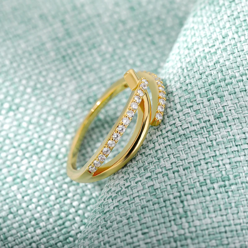 Zircon Cross Geometry Rings For Women Stainless Steel Cubic Zirconia Couple Ring