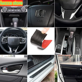 

Real carbon fiber car Interior part for center console Panel steering wheel door sill decoration sticker for Honda Civic