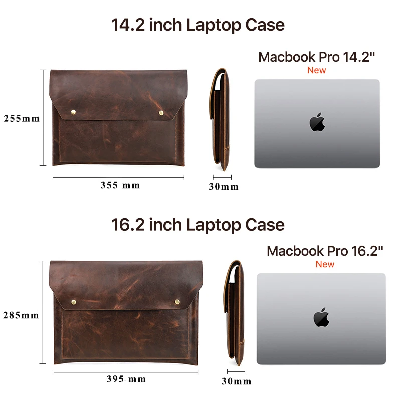 Contatos Família de Couro Genuíno Bolsa Luva do Portátil para Macbook Pro 14 16 Polegada Case 2023 Macbook ar m2 m1 Pro 13 15 Acessórios - Imagem 4