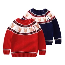 Осенне-зимняя детская одежда Рождественский свитер для маленьких девочек 0-5 лет вязаные свитера для маленьких мальчиков детские свитера с рисунком оленя