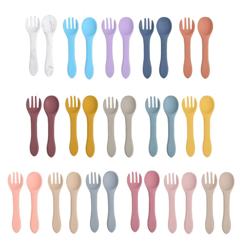 

2PCS Soft Food Grade Silicone Baby Fork Spoon Set Toddlers Infant Feeding Training Spoon Tableware Accessories Children's Goods