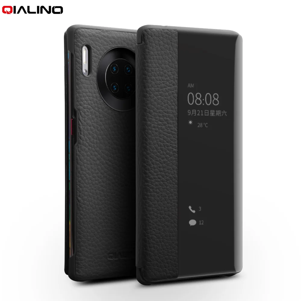 

QIALINO Fashion Genuine Leather Flip Case for Huawei Mate30 Pro Stylish Business Ultra Slim Smart View Phone Cover for P30 Pro
