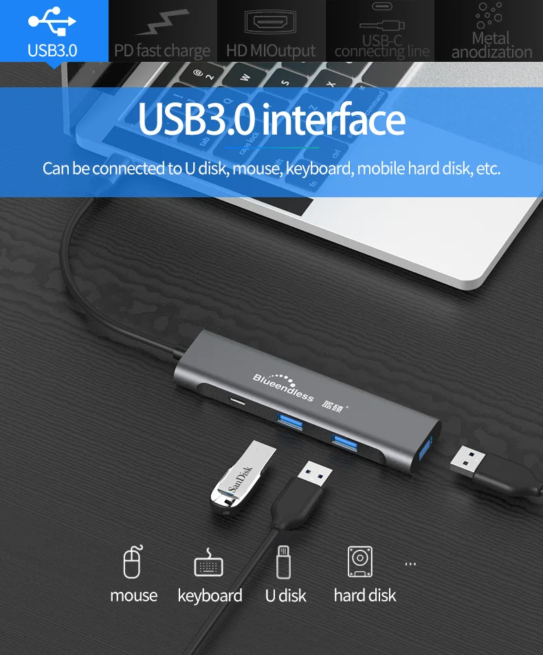 4 в 1 type-c док-станция USB 3,0 type C концентратор HDMI HD PD адаптер конвертер многофункциональный концентратор PD для MacBook Pro PD концентратор