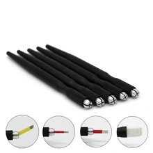 50 pcs Round Flex Needle Lock-Pin Device Manual Permanent Makeup Embroidered Eyebrow Tattoo Pen Tebori Microblading Pen Black
