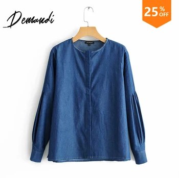 

Demandi 2020 Women's V-neck long-sleeved T-shirt tops spring and autumn large size loose solid color long-sleeved shirt