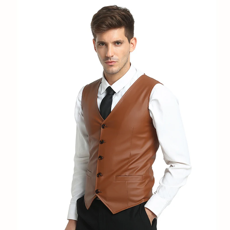 New Arrivals Men casual suit vest Waistcoats smart Casual solid color sleeveless PU leather dress Vest men Tops plus size New Arrivals Men casual suit vest Waistcoats smart Casual solid color sleeveless PU leather dress Vest men Tops plus size
