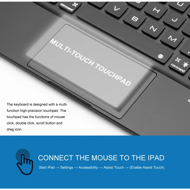 Witsp@ d мышь сенсорная bluetooth клавиатура для iPad 10,", Премиум Пластиковый Чехол, 7 цветов с подсветкой, интеллектуальное включение/выключение