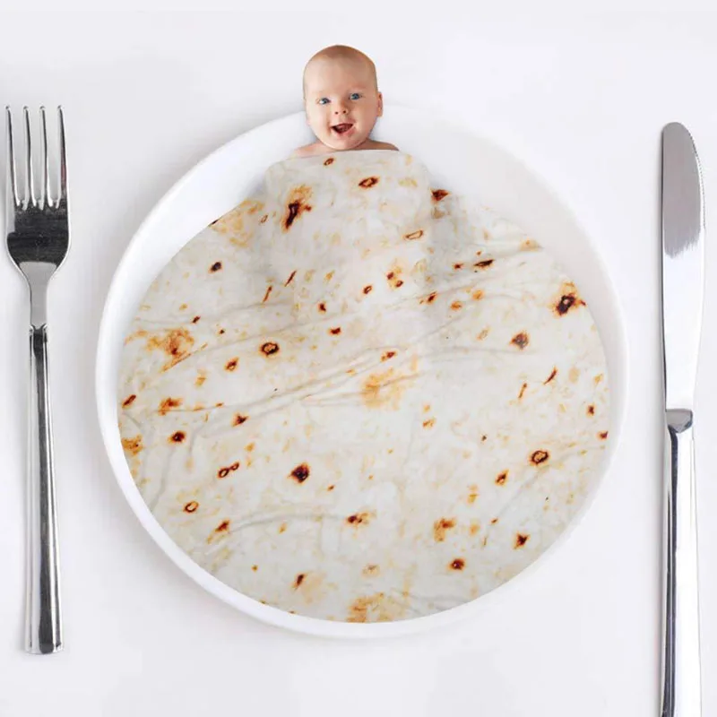 

Burrito Tortilla Blanket Food Flannel Blanket For Bed Fleece Throw Funny Plush Soft Round Blankets Sofa Bedspread Fur Blanket