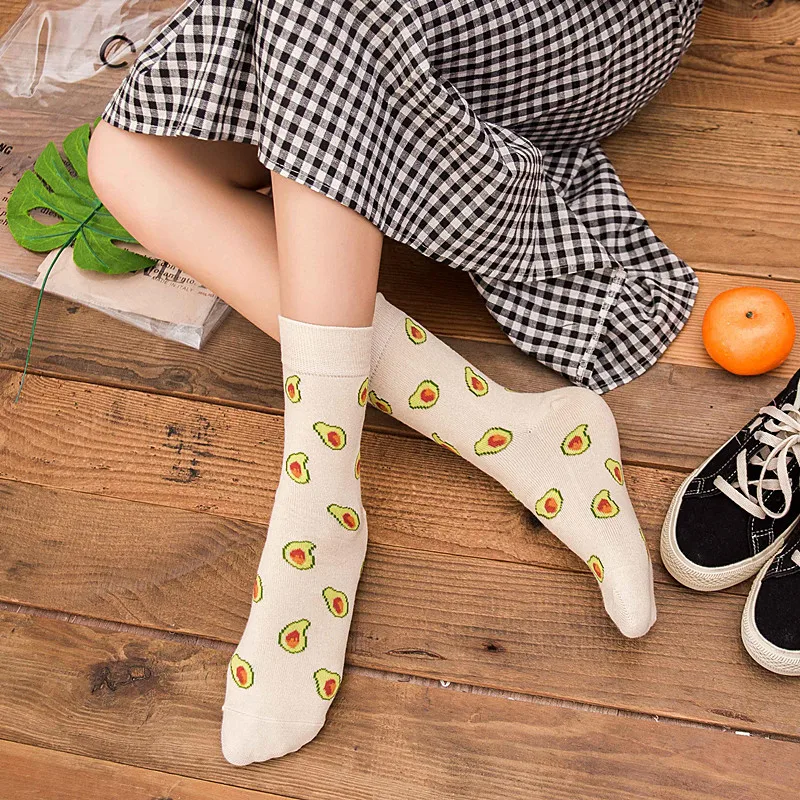Harajuku счастливые носки унисекс футболка с забавным мультипликационным принтом «фрукты авокадо типа "банан" гамбургер картофель фри пива печенье для жареной курицы Еда носки скейтборд-7