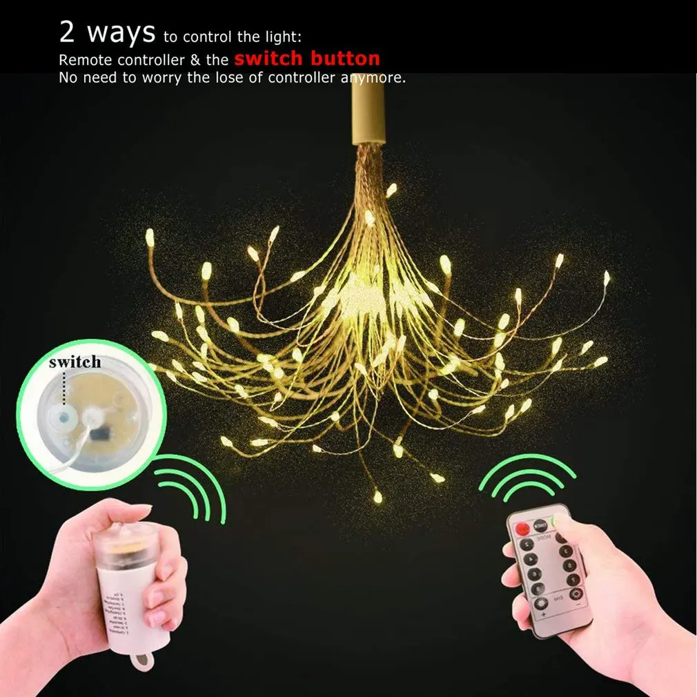 Led Copper Wire Starburst Lights Battery Operated Dimmable String Light Indoor Outdoor Christmas Festive Decoration Fairy Light