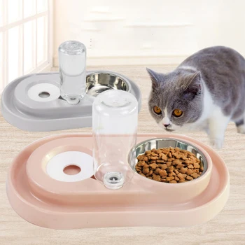 

Portable Double Bowl Pet Feeder Plastic Dual Port Automatic Feeder Water Drinking Feeding Basin Bowls for Cats Pet Dogs